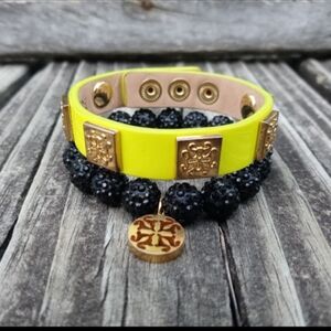 Rustic Cuff Girls Bracelet Lot Neon Yellow Leather Meagen Black Gold Emerson Set
